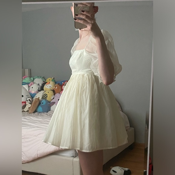 Cream/White Puff-Sleeve Babydoll Mini Dress Forever 21 - Picture 9 of 13
